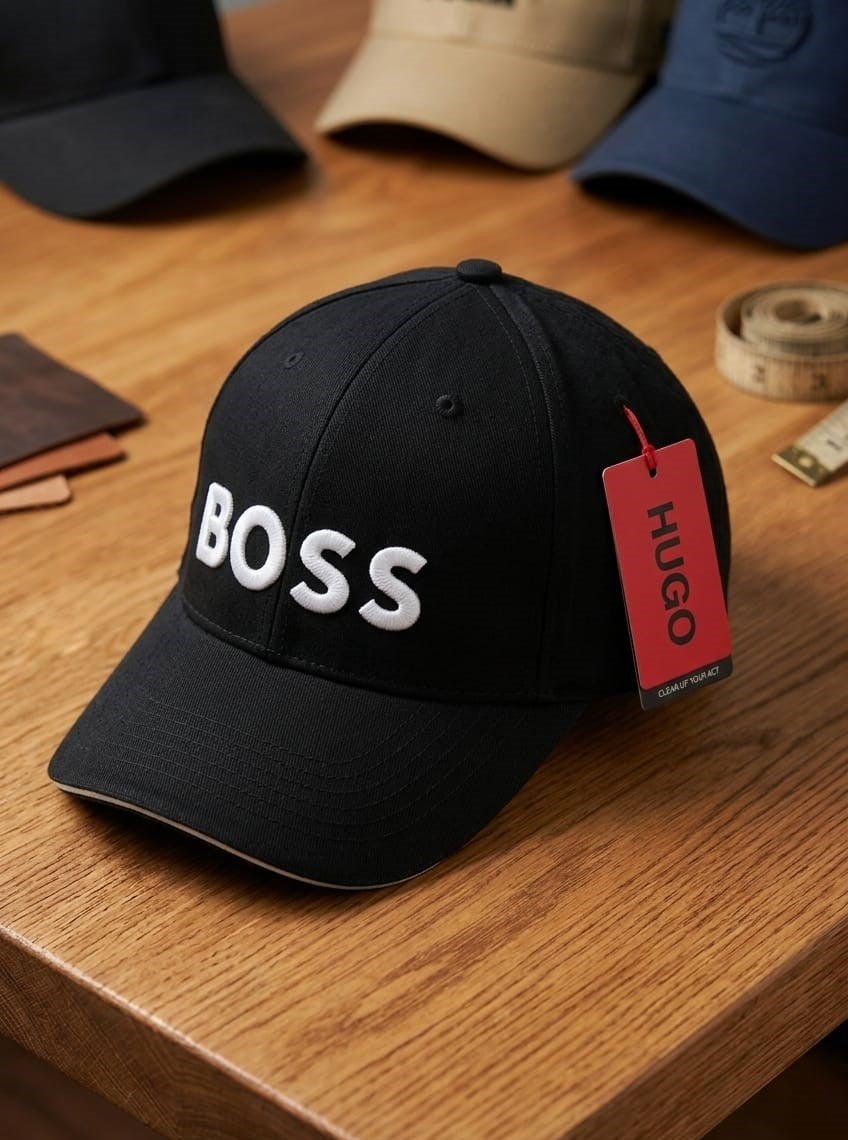 Black Hugo Boss Cap with White Signature Logo – Stylish Casual Cap