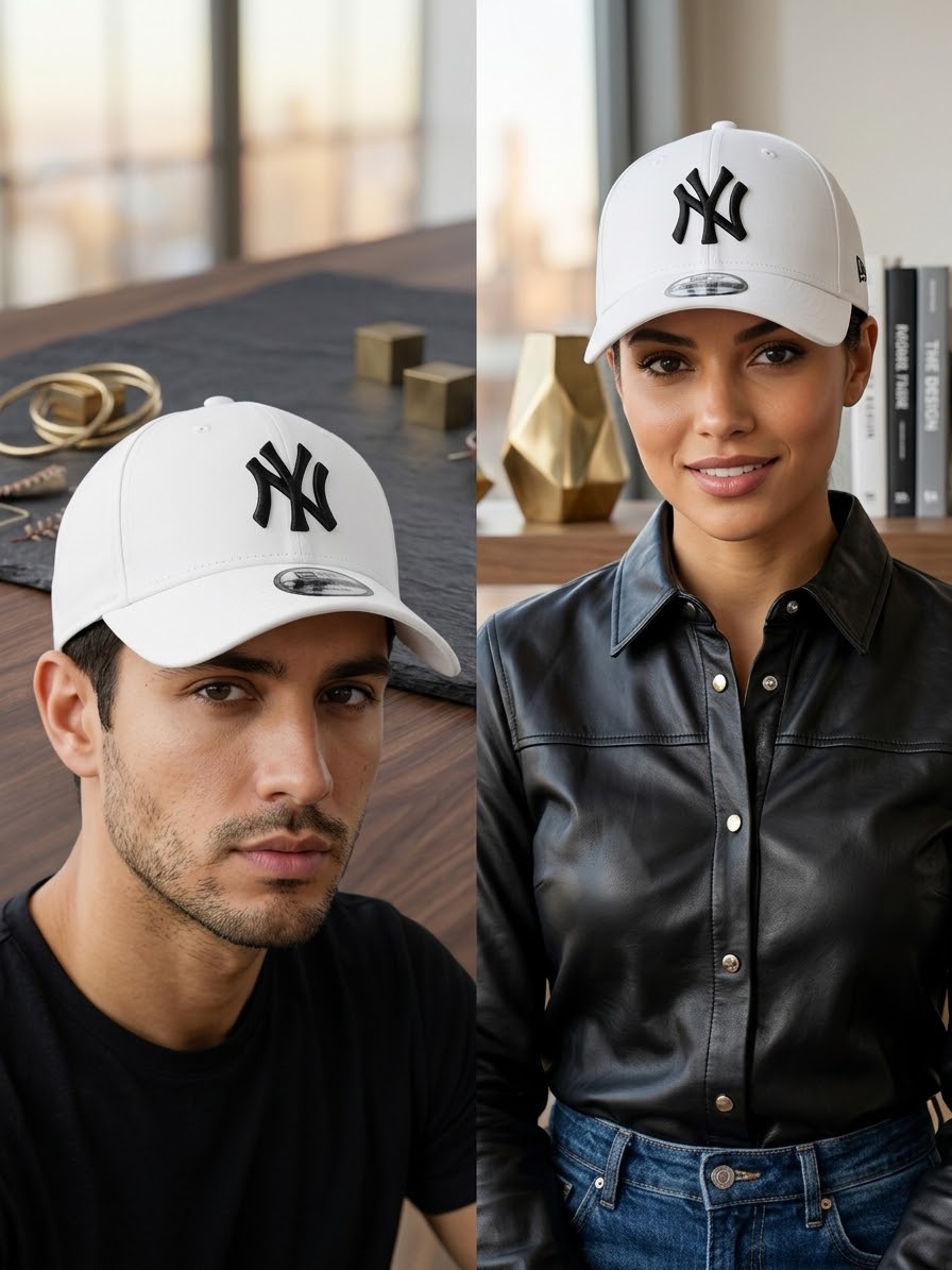 NY White Black Embroidered Imported Cap – New Era 9FORTY