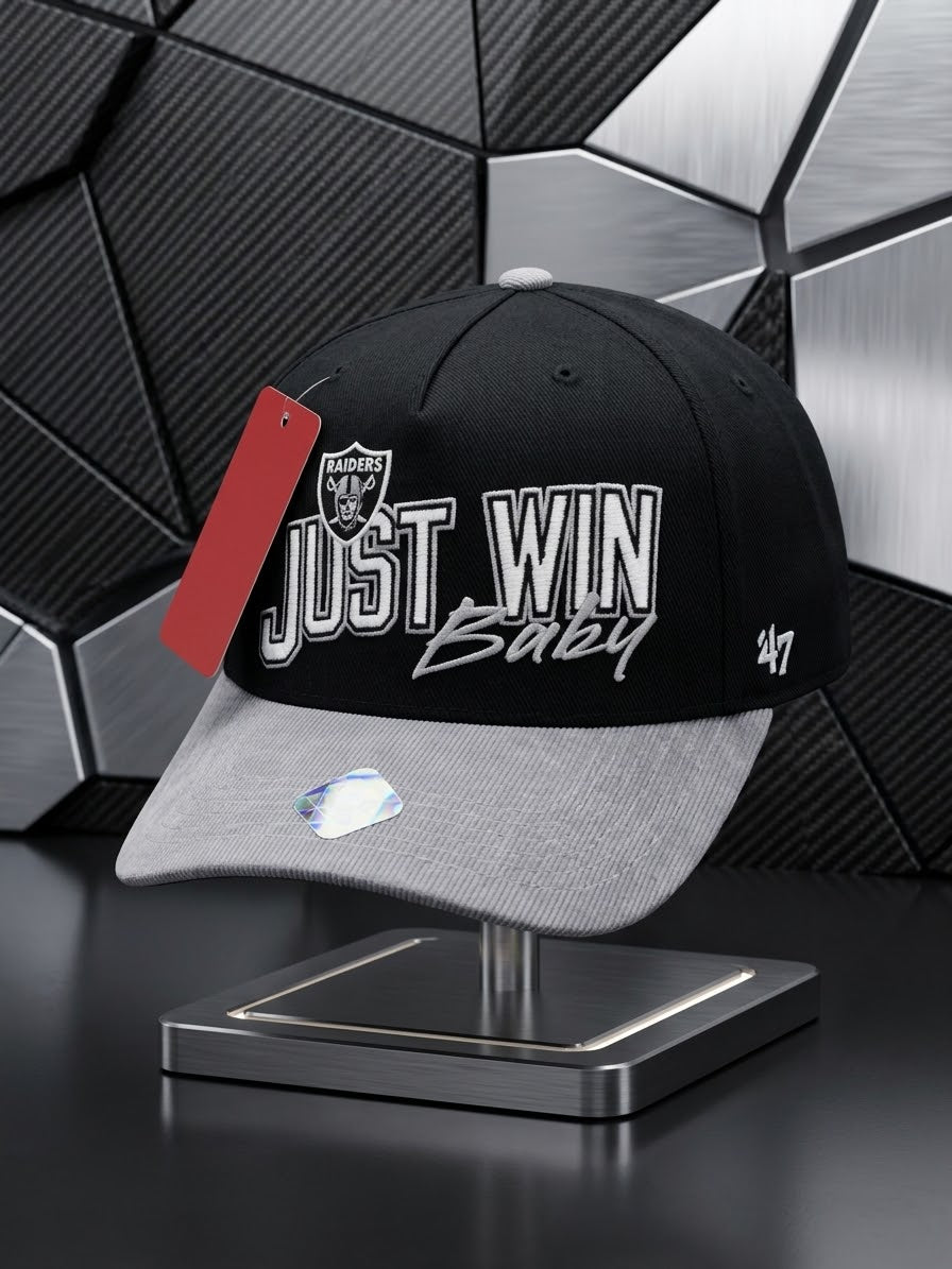 Raiders "Just Win Baby" Corduroy Brim Baseball Cap – Black & Grey
