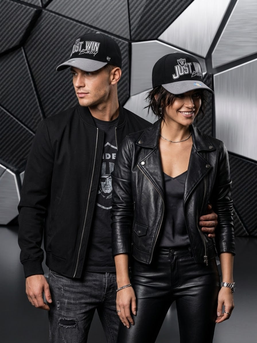 Raiders "Just Win Baby" Corduroy Brim Baseball Cap – Black & Grey