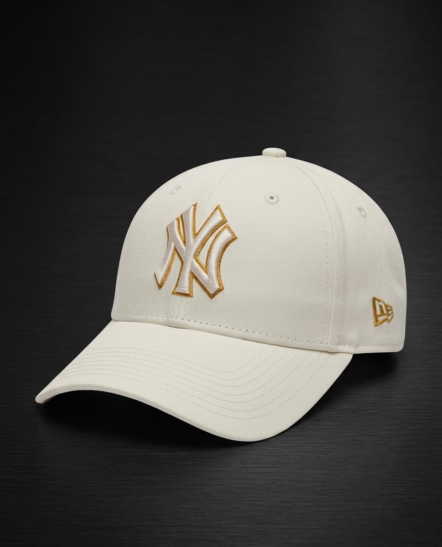 Premium NY Yankees Baseball Cap – Off-White & Gold Unisex Cap