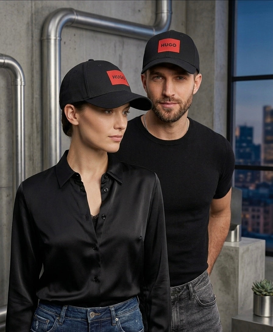 Urbanox HUGO Red Patch Premium Cap – Sleek Black Edition