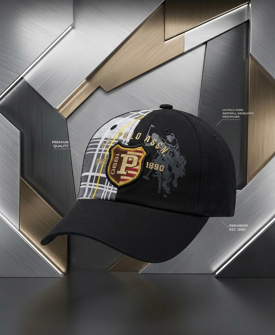 Urbanox U.S. Polo Assn. Premium Cap – Split Plaid & Black Edition