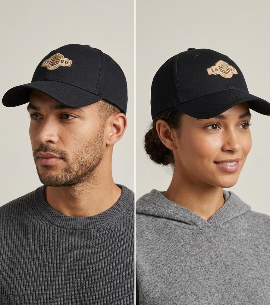 Classic Black Cotton Baseball Cap with Embroidered Logo