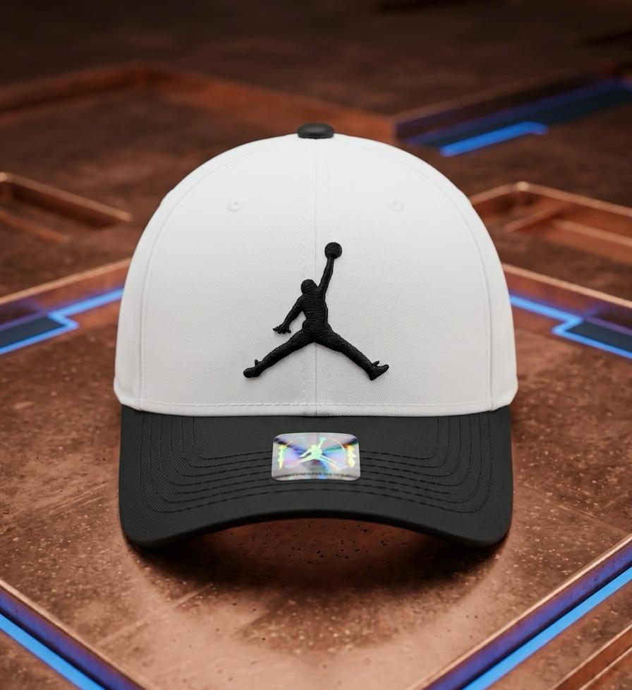 Premium Jordan Jumpman Cap – White & Black Adjustable Cap