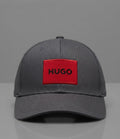 HUGO Grey Cotton Baseball Cap with Red Logo Patch