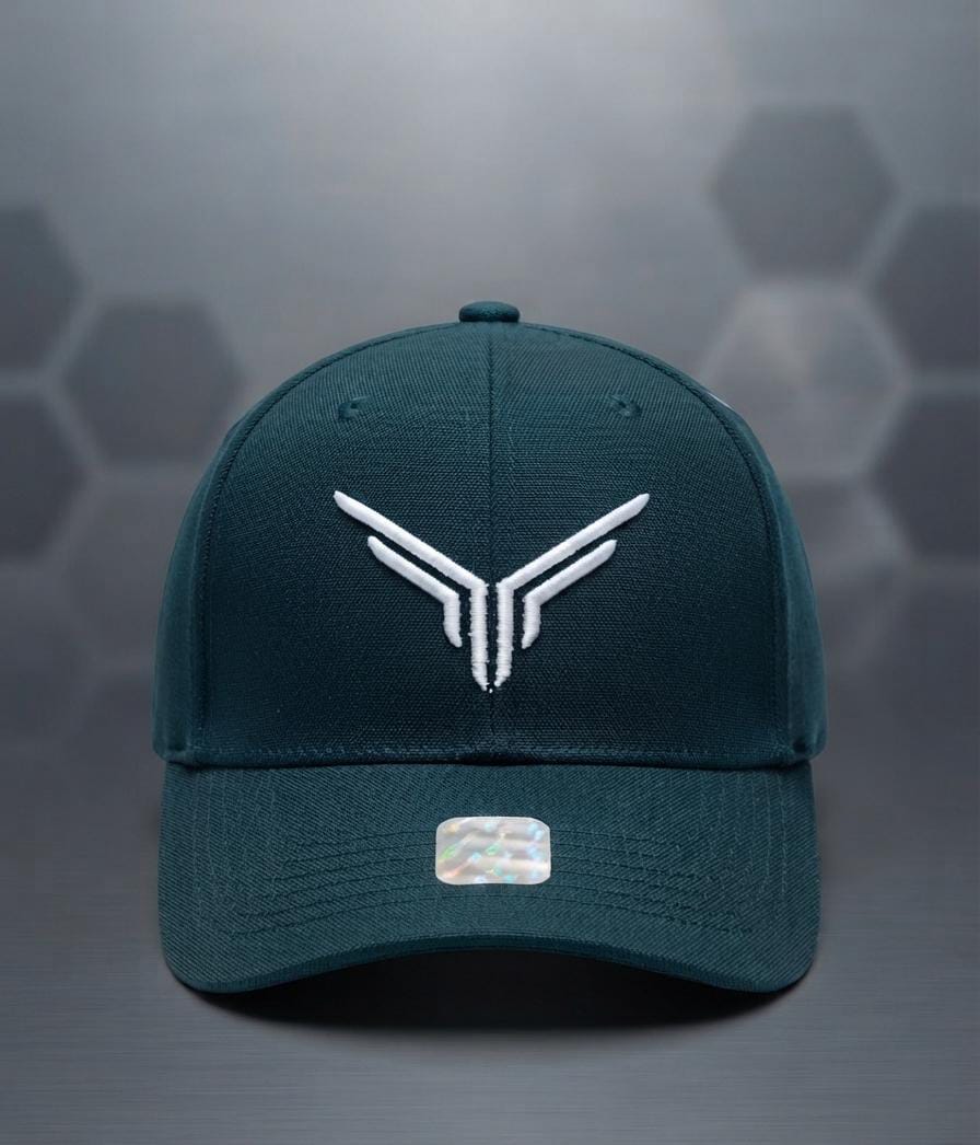 Unisex Embroidered Wing Logo Baseball Cap – Deep Teal Green