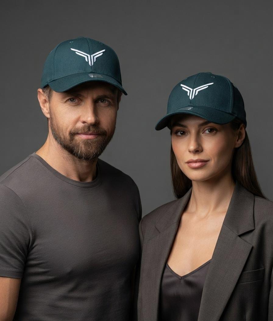 Unisex Embroidered Wing Logo Baseball Cap – Deep Teal Green