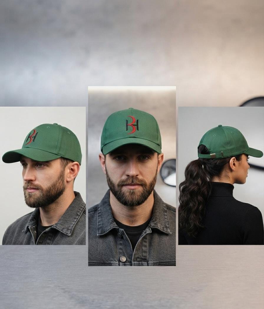 Premium BH Embroidered Green Cap – Adjustable Baseball Hat