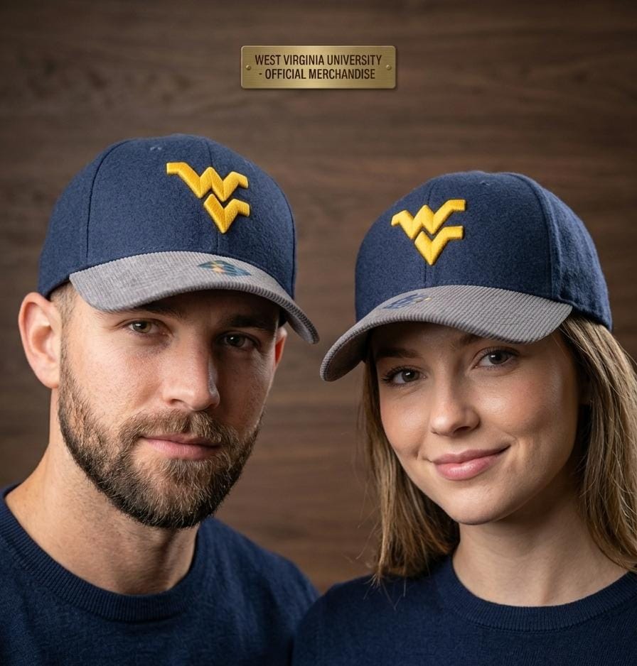 West Virginia WV Premium Corduroy Brim Cap – Navy & Grey