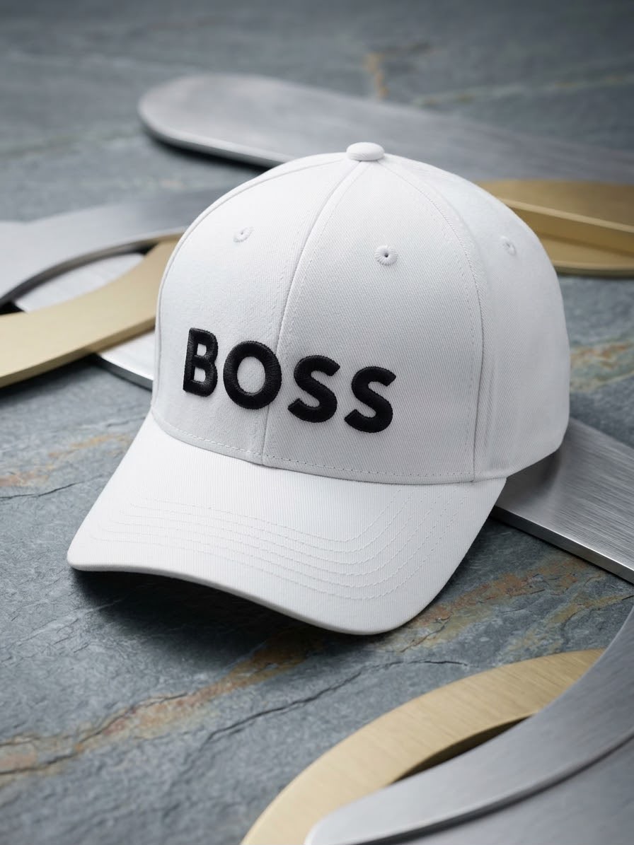 BOSS Premium Embroidered Cotton Cap – White