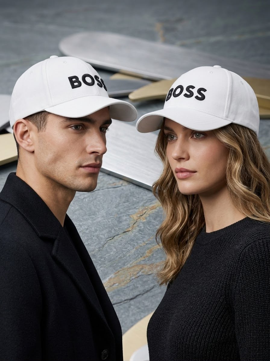 BOSS Premium Embroidered Cotton Cap – White