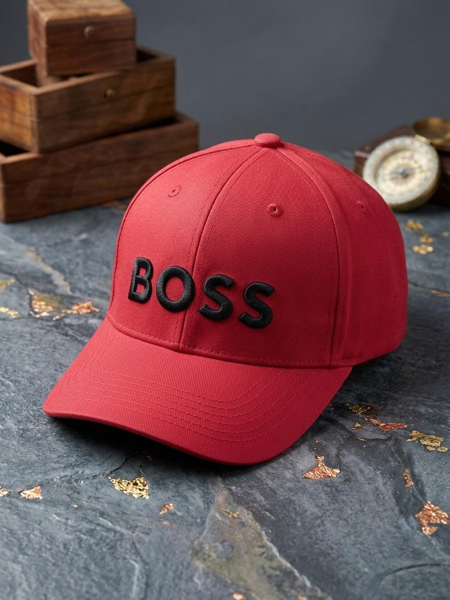 Premium Red "BOSS" Embroidered Baseball Cap | Stylish Casual Headwear For Men