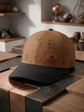 Premium Lacoste Tan & Black Printed Baseball Cap | Leather Logo Patch Casual Headwear