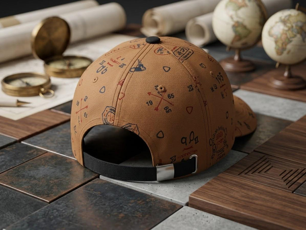 Premium Lacoste Tan & Black Printed Baseball Cap | Leather Logo Patch Casual Headwear