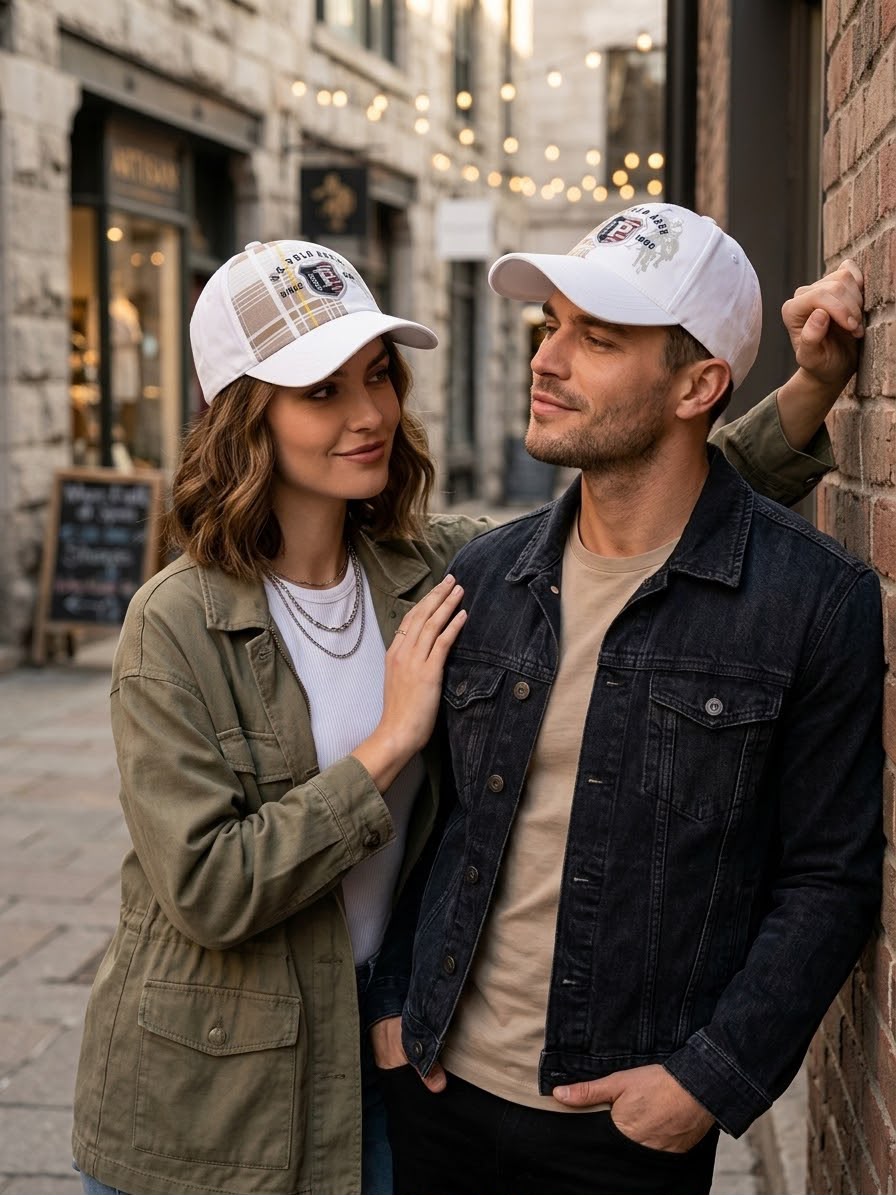 U.S. Polo Assn. Style White & Beige Plaid Panel Baseball Cap