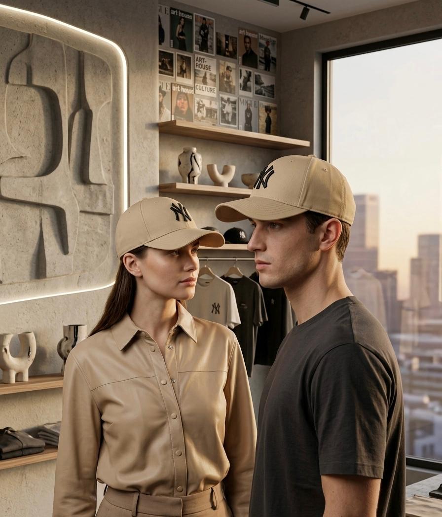 Beige NY Embroidered Adjustable Cap